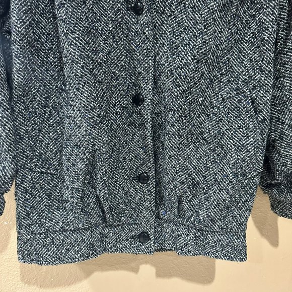 Vintage Otello Pelle Bomber Jacket Womens Size Medium Gray Wool Blend Mock Coat - Picture 2 of 15